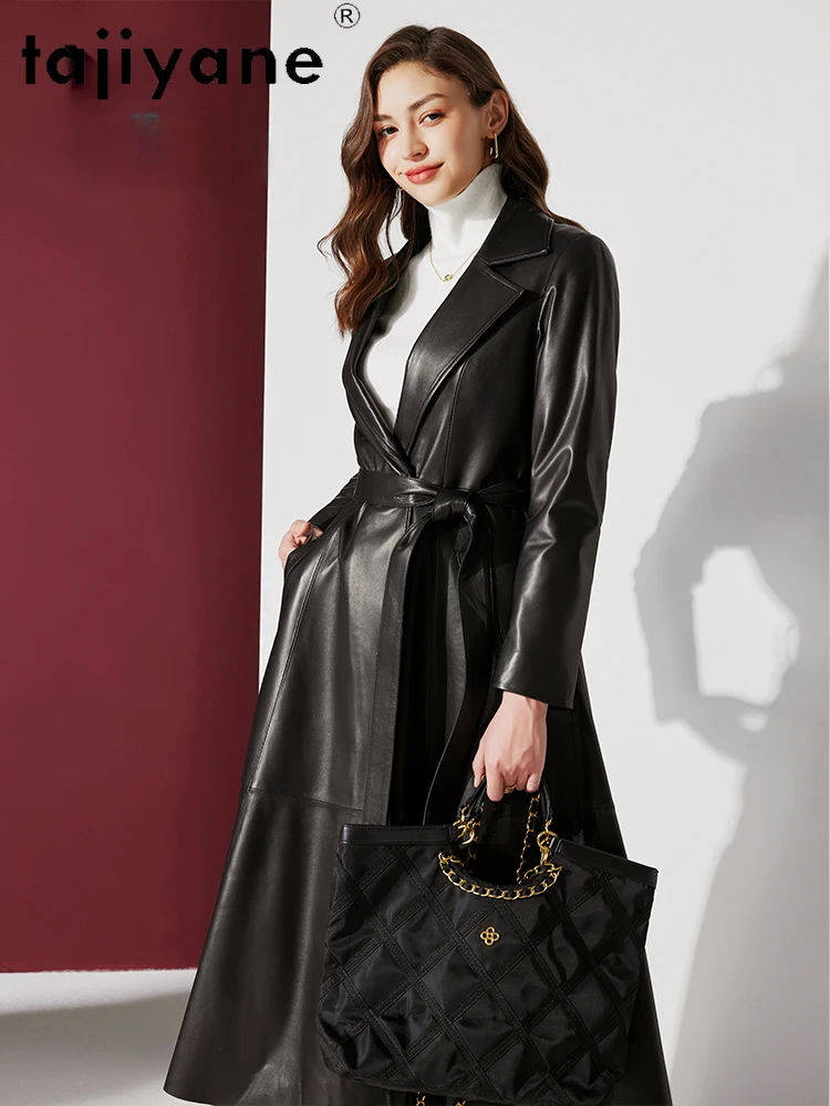 Tajiyane Genuine Leather Jacket Women Slim Fit Autumn Natural Sheepskin Coats Mid-length Trench Coat for Woman Clothes Belt 2024 2