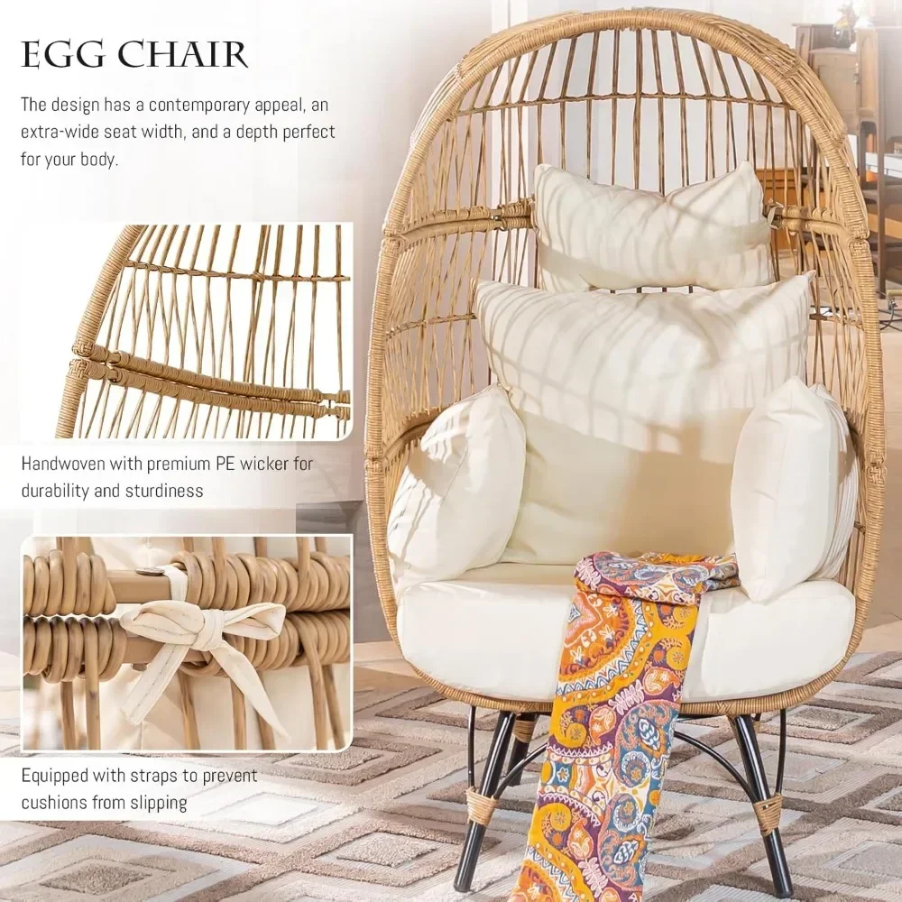 4-piece Bohemian Outdoor Furniture Set with Egg Chair and Ice Bucket, Small L-shaped Willow Conversation Segmented Sofa Set 2
