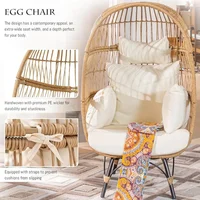 4-piece Bohemian Outdoor Furniture Set with Egg Chair and Ice Bucket, Small L-shaped Willow Conversation Segmented Sofa Set 2