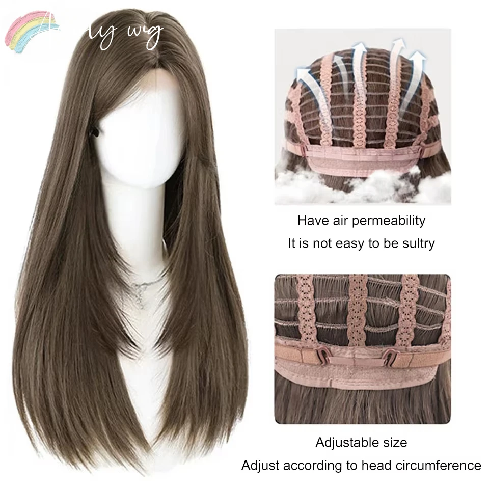Green Brown Wig for Women Long Straight Hair Wig for Daily Use 24inch Hierarchical Cosplay Synthetic Wigs Pelucas De Mujer 가발