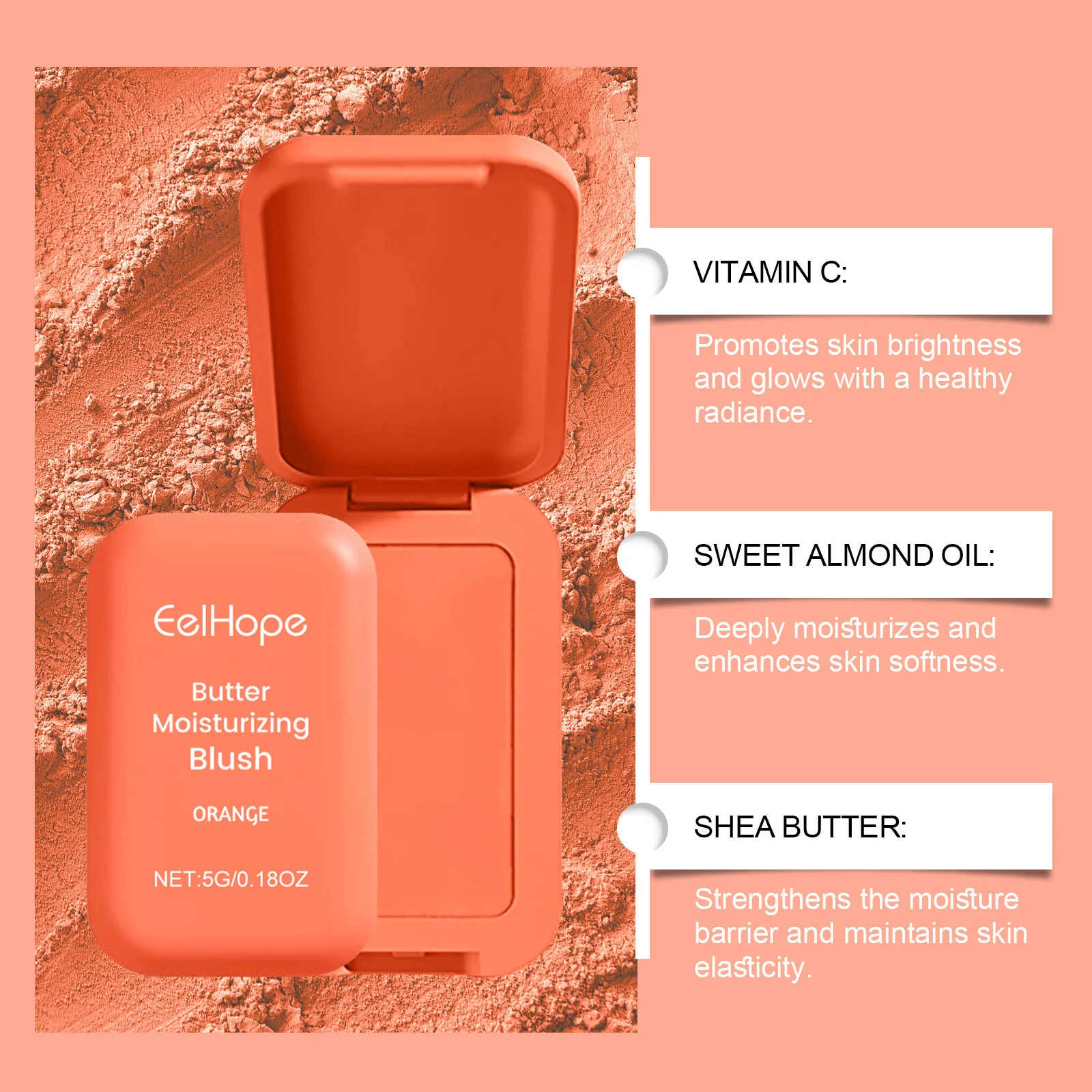 EELHOPE Butter Moisturizing Orange Blush Monochrome Orange Long-lasting Matte Natural Color Blush Asian Makeup Blusher 4