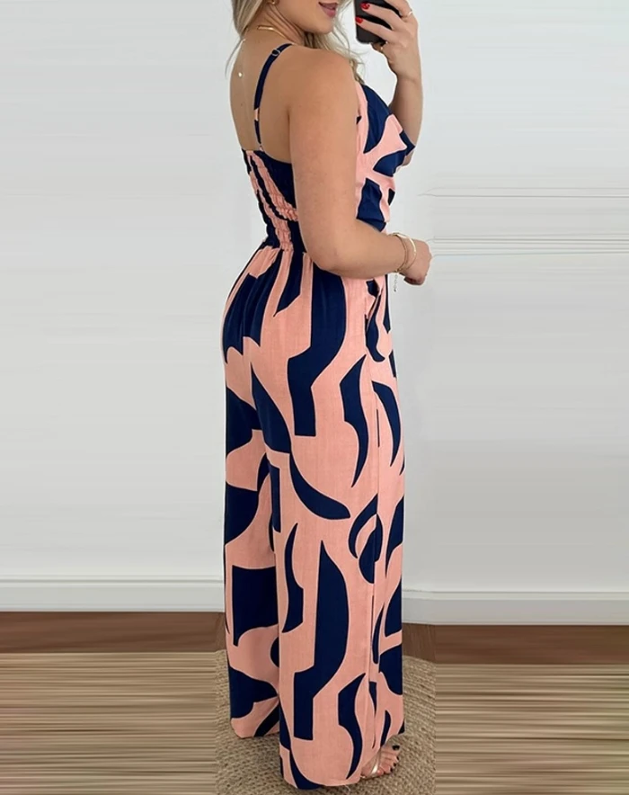 Jumpsuits for Women New Casual Summer Sexy All Over Print Wide Leg Women One Pieces Bodysuit Woman Fashion Long Elegant Jumpsuit