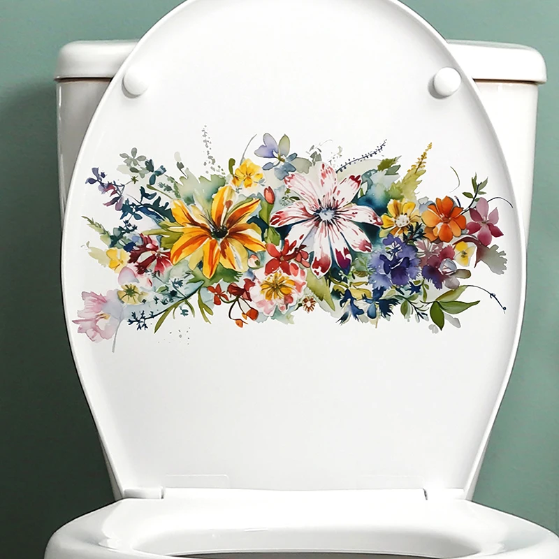 Toilet Stickers Flower Self-adhesive Painting Waterproof Bathroom Walls