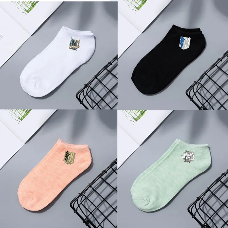 

Носки-лодочки крутые из хлопка и аниме «атака на Титанов», Дышащие Короткие нескользящие носки с мультяшным рисунком, повседневные летние спортивные аксессуары