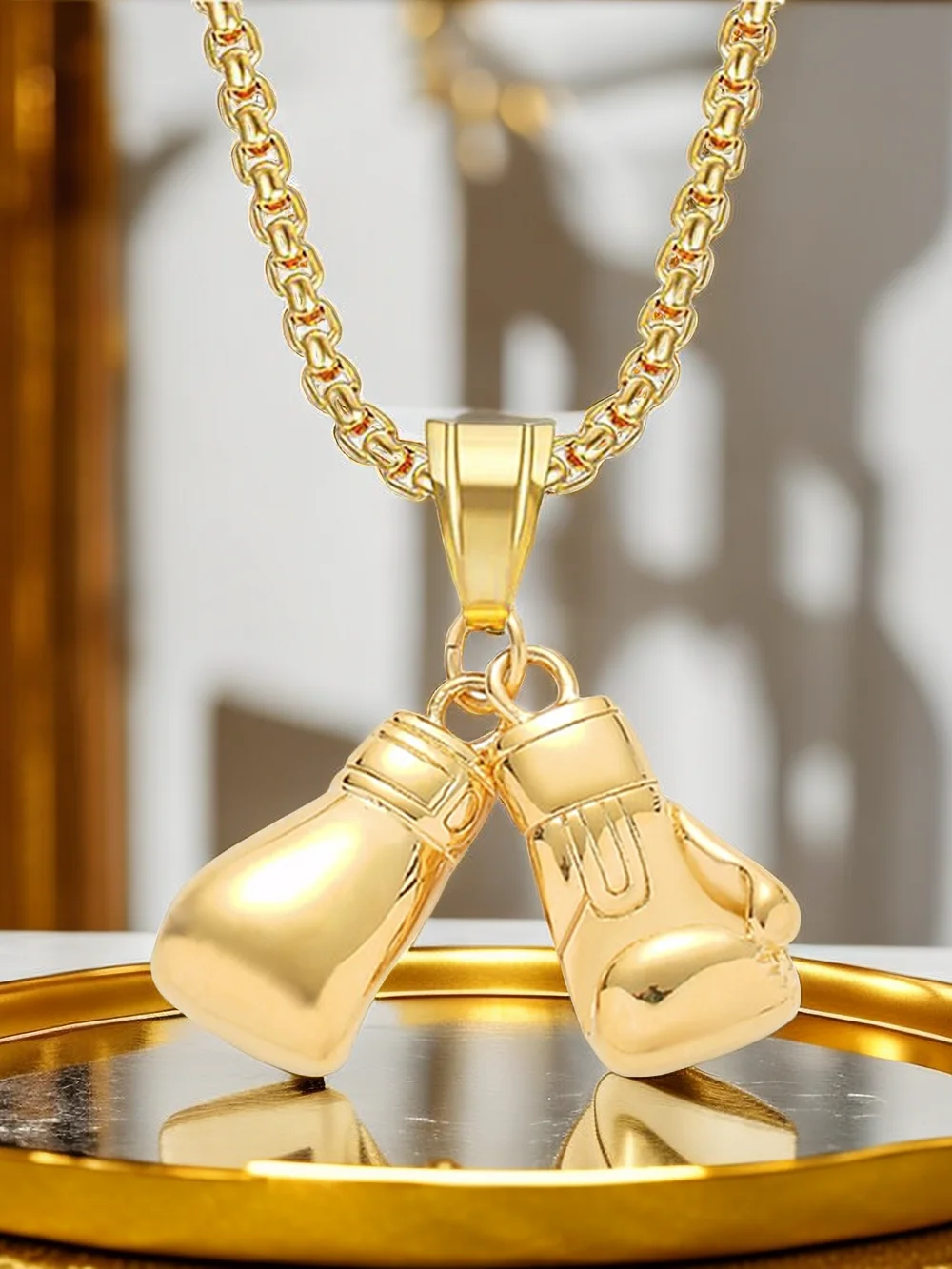 Collana Uomo Con Ciondolo Guantoni Da Boxe In Acciaio Al Titanio – Regalo Originale Hip Hop Punk Rock