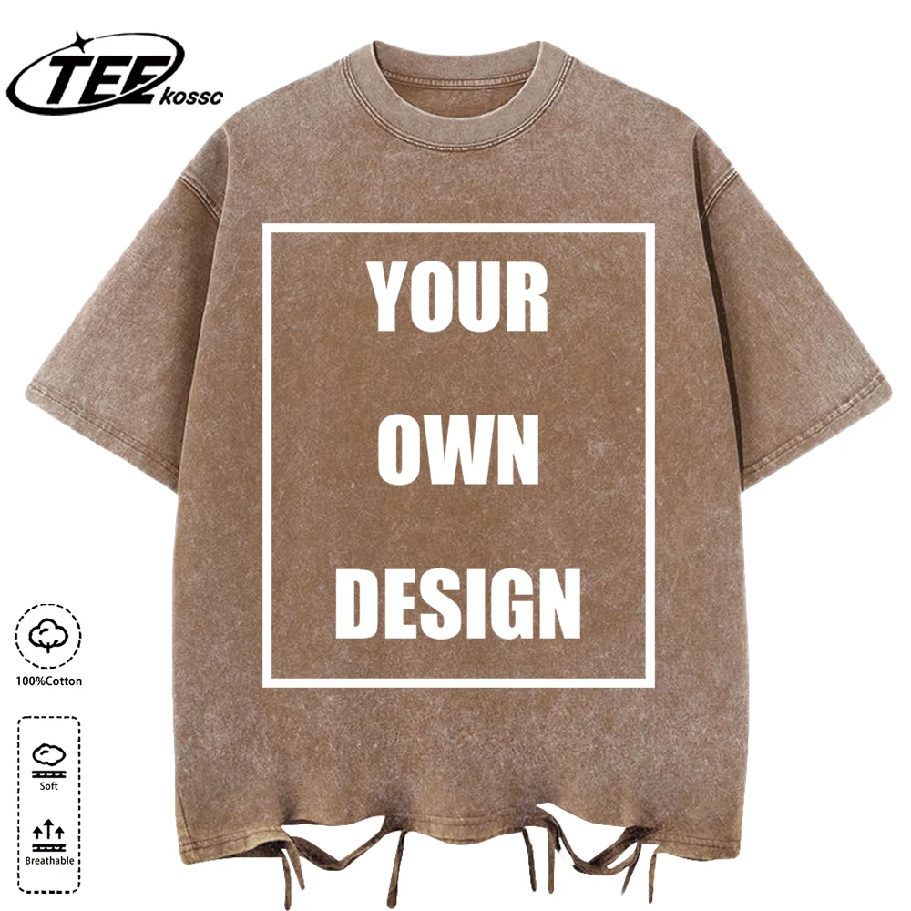 Custom Your Logo Print Summer Cool Snow Wash T-Shirt Cotton Casual Loose Short Sleeve Fashion Retro Tee Soft Couple Streetwear