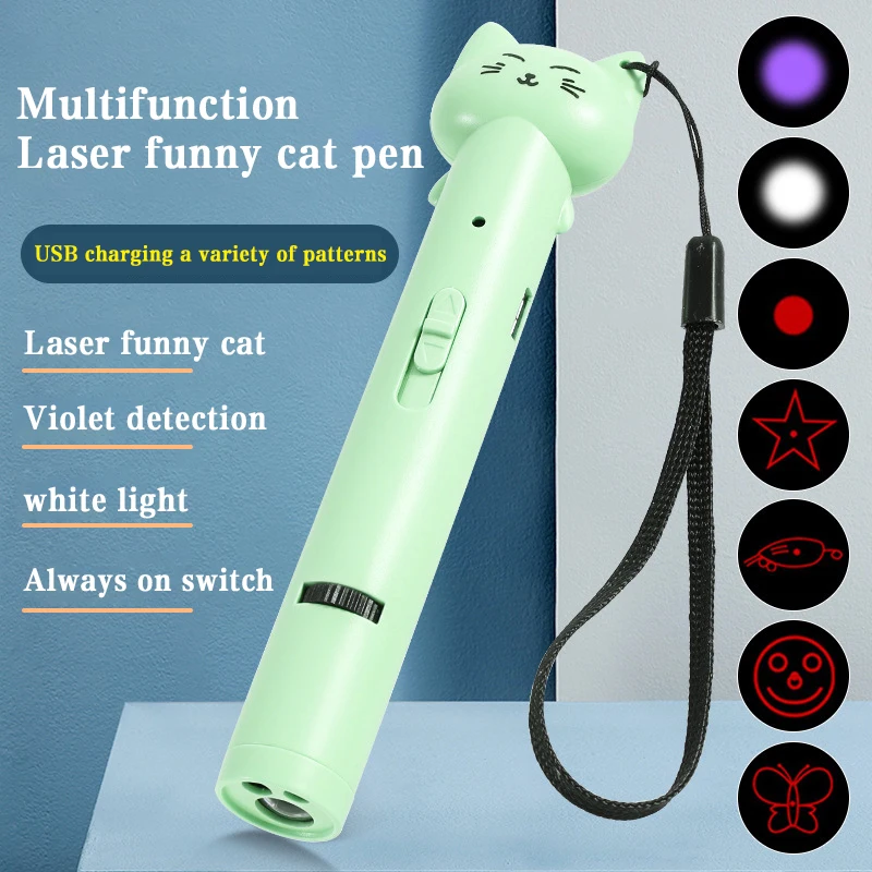 USB Rechargeable Laser Toy Funny Cat Pointer Multi-pattern Projection Interactive Animation Mouse Shadow stick Newest |
