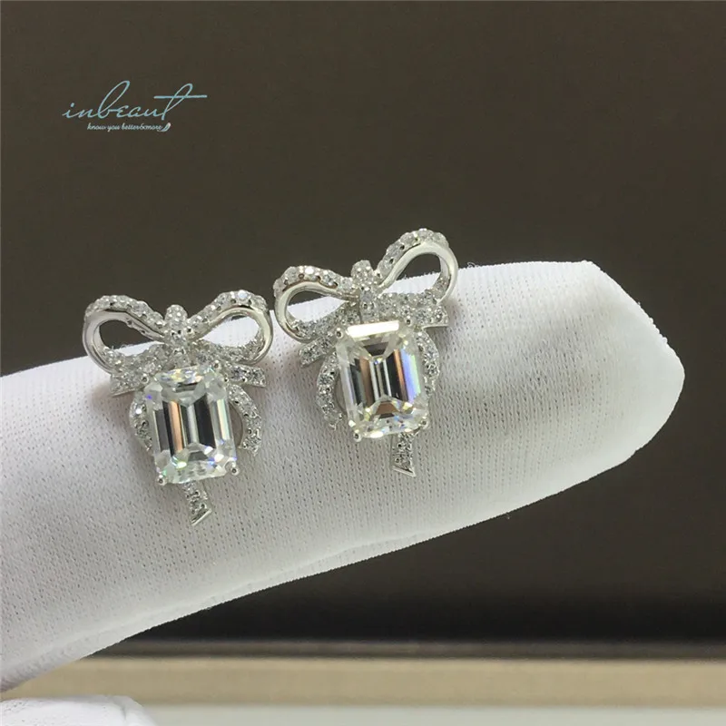 Inbeaut 925 Silver Total 2 Ct Emerald Cut Pass Diamond Test Sparkling D  Color Moissanite Bow-knot Stud Earrings Fine Jewelry - Stud Earrings -  AliExpress