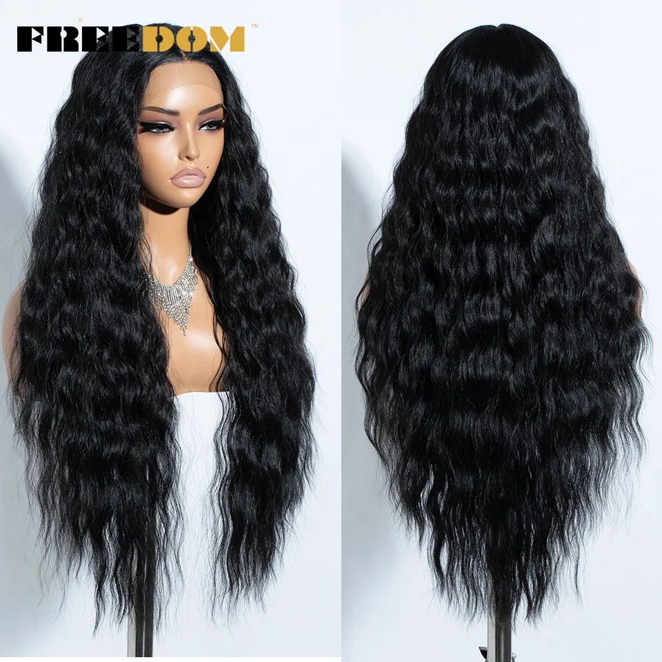 FREEDOM Curly Wavy Synthetic Lace Front Wig 30" Ombre Brown Blonde Lace Wigs For Women Highligt Daily Party Wig US Local Ship 5