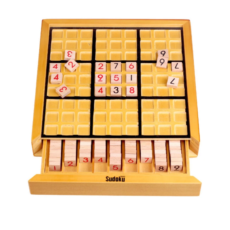 BOHS Wooden Sudoku Board Game with Drawer - with Book of 100 Sudoku Puzzles  for Adults - Brain Teaser Desktop Toys