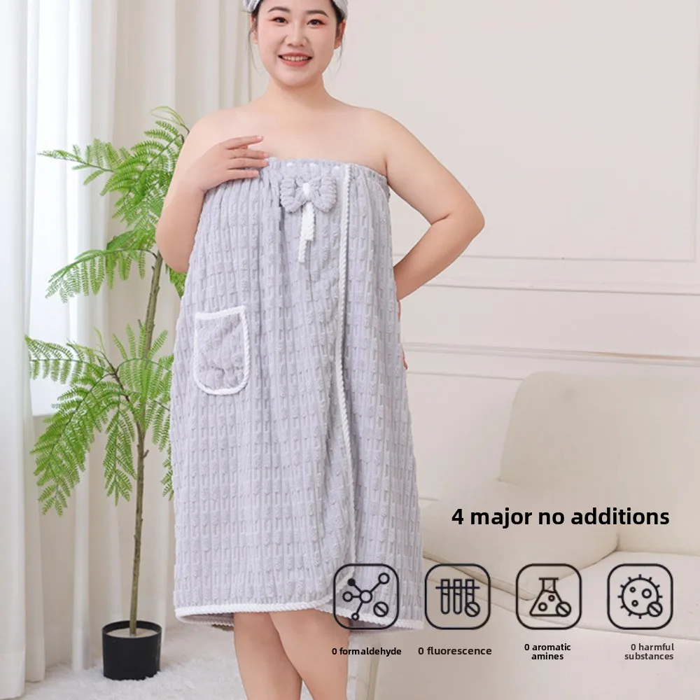 Soft Lady Bathrobe with Pockets Thicken Warm Plush Wrap Shower Skirt Bathroom Supplies Beach Towel Velvet Bath Skirt Home