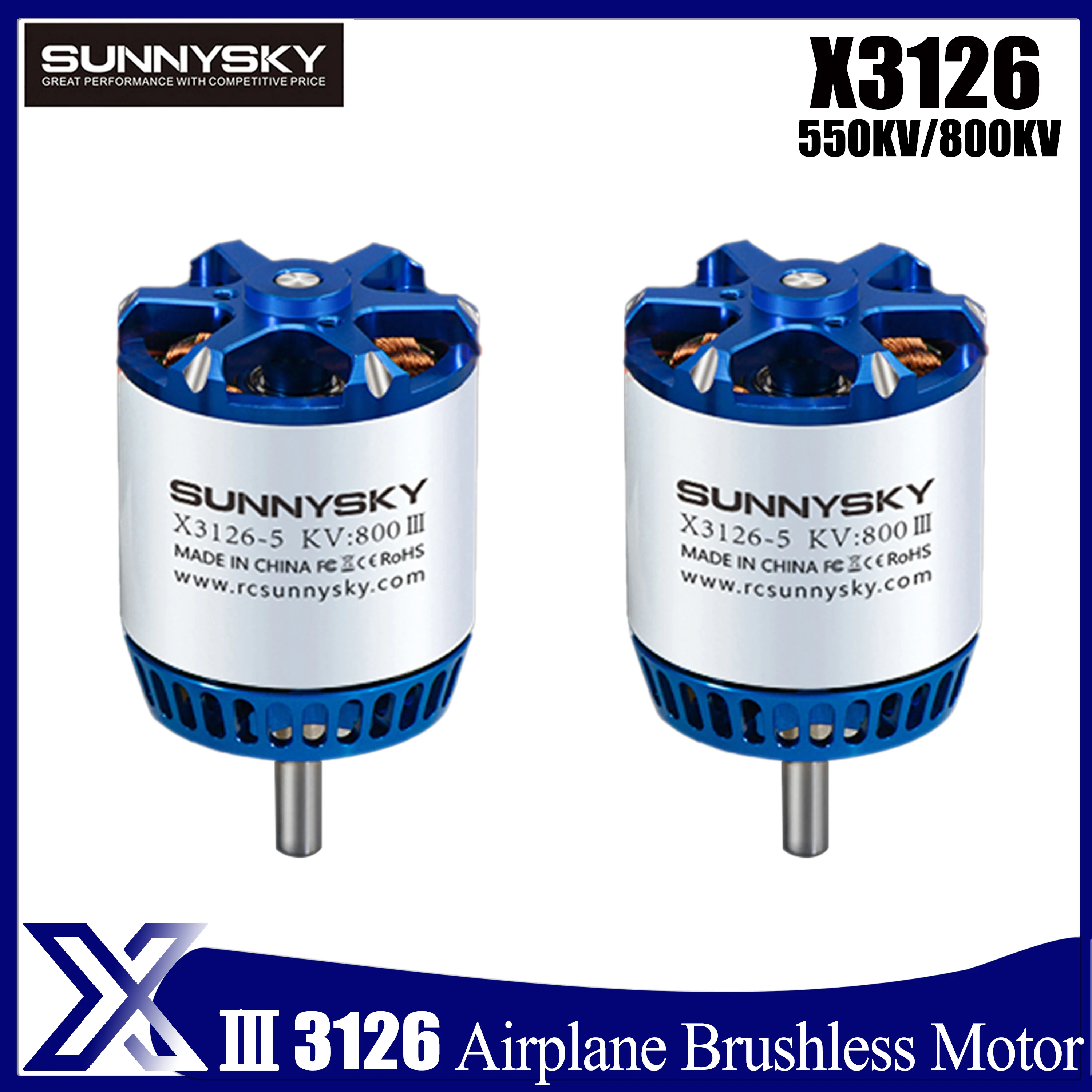 

1/2/4pcs Sunnysky X3126-III 3126 550KV 800KV Outrunner Brushless Motor for 30E Fixed-wing 3D 3A Ultimate Power Drone Airplane