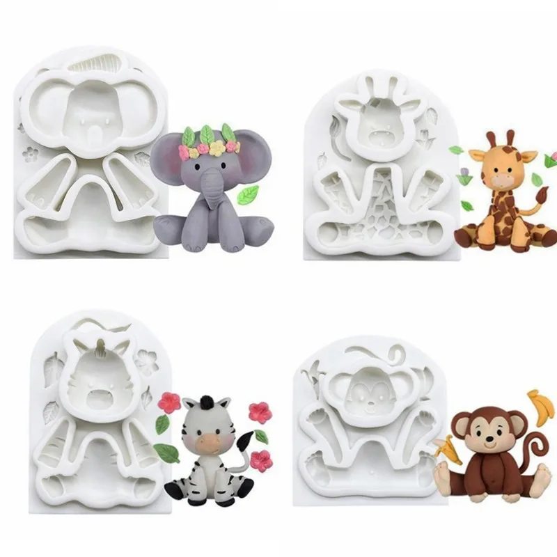 

3D Cute Animal Series Silicone Mold DIY Giraffe Elephant Monkey Bull Fondant Chocolate Cake Decor Baking Tool Plaster Resin Mold