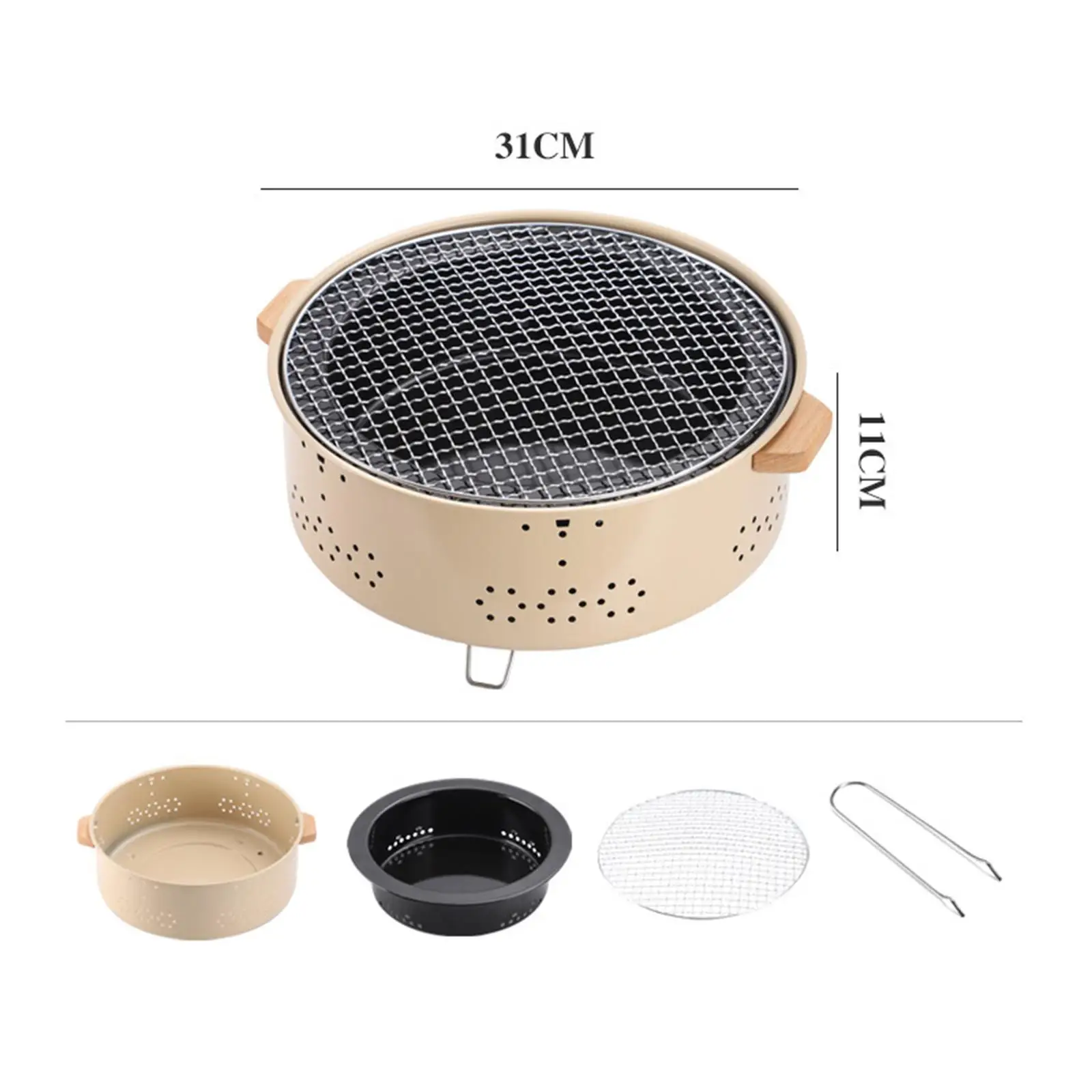 Wood Burning Camp Stove Round Firepit Fire Pits with Grill Grid Tea Stove for BBQ Teapot Kettle Picnic Garden Backpacking images - 6
