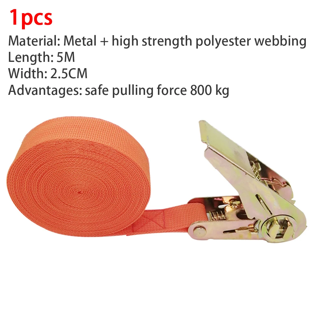 5M Portable Heavy Duty Tie Down Cargo Strap Luggage Lashing Strong Ratchet Strap Belt With Metal Buckle Orange