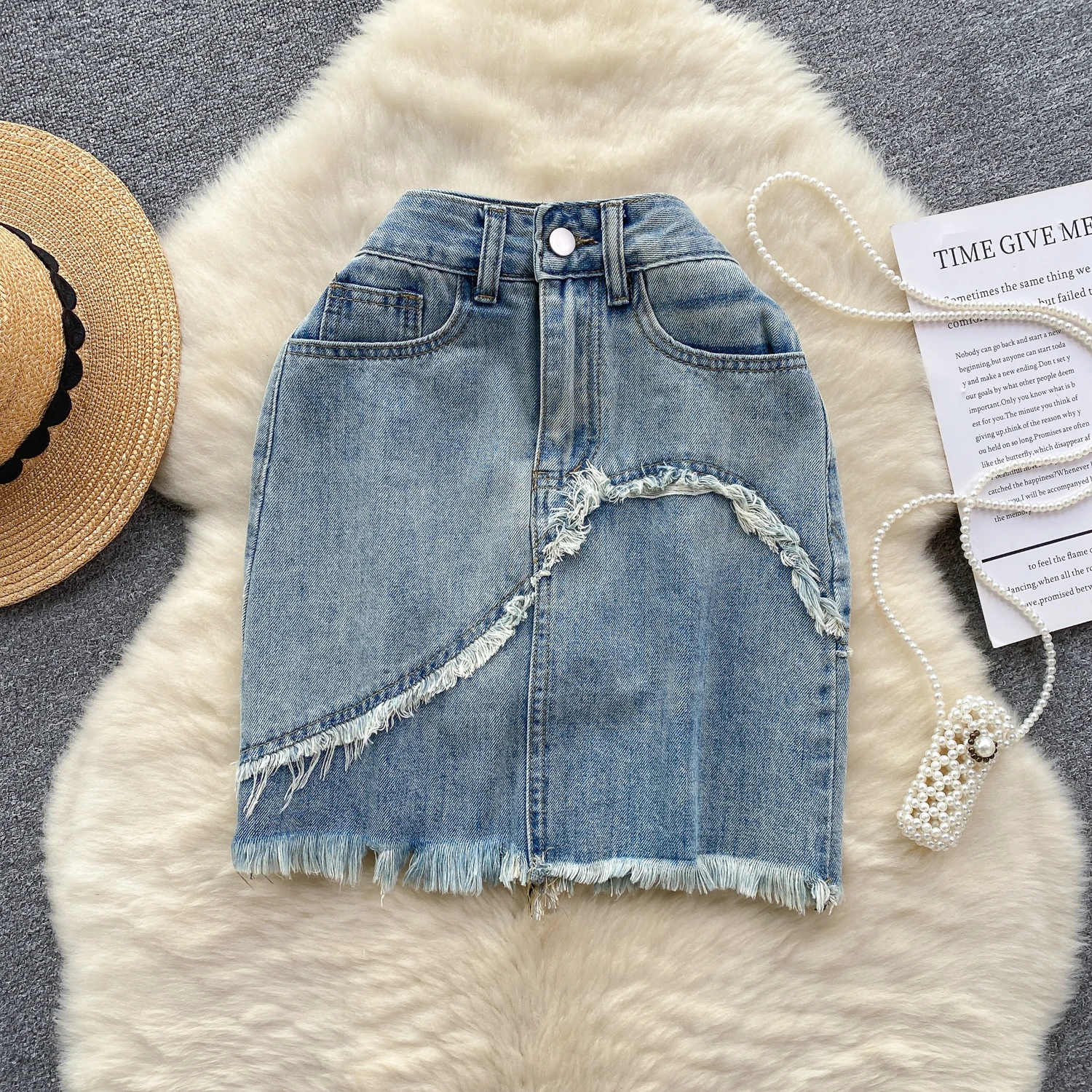 

Denim Skirt for Women Stringy Selvedge High Waist Pocket Wrapped Skirts Korean Style Anti-emptied Streetwear Summer Dropshipping