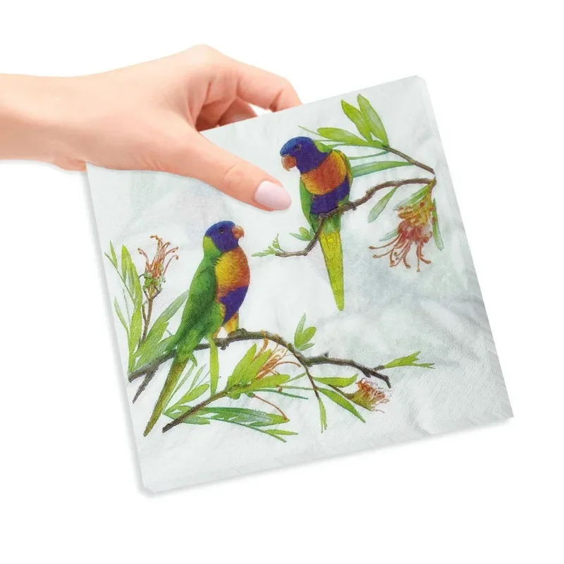 Paper Napkins Disposable Paper Placemats Magpie Branch Double Bird Square Napkin Flower Bird White Background Green Branches Wedding Party Supplies Decoration Placemats