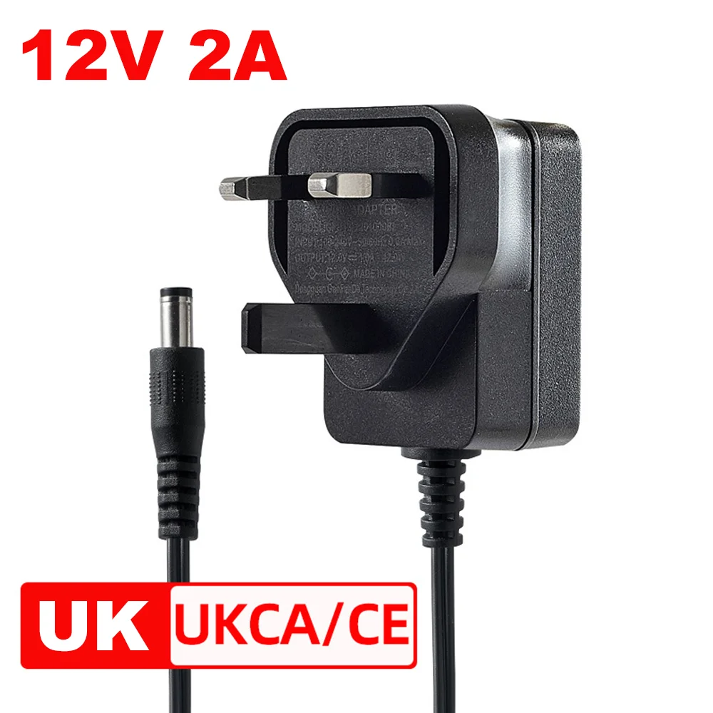 UK Plug DC12V 2A 24W Power Supply AC100-240V Wide Voltage Input 12V DC Output Power Adapter