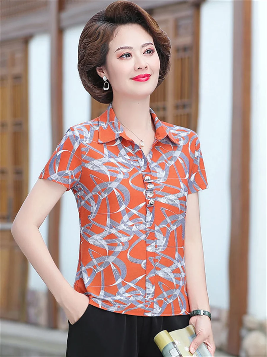 

Блузка женская с отложным воротником, модная Повседневная рубашка с коротким рукавом, топ с принтом, TT2105, 5XL, весна-лето