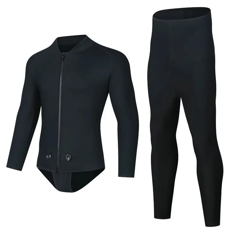 Winter 3MM Neoprene Hooded Wetsuit Men Two Pieces Separate Set Diving Suit Scuba Spearfishing Surfing Deepwater Thermal Swimsuit