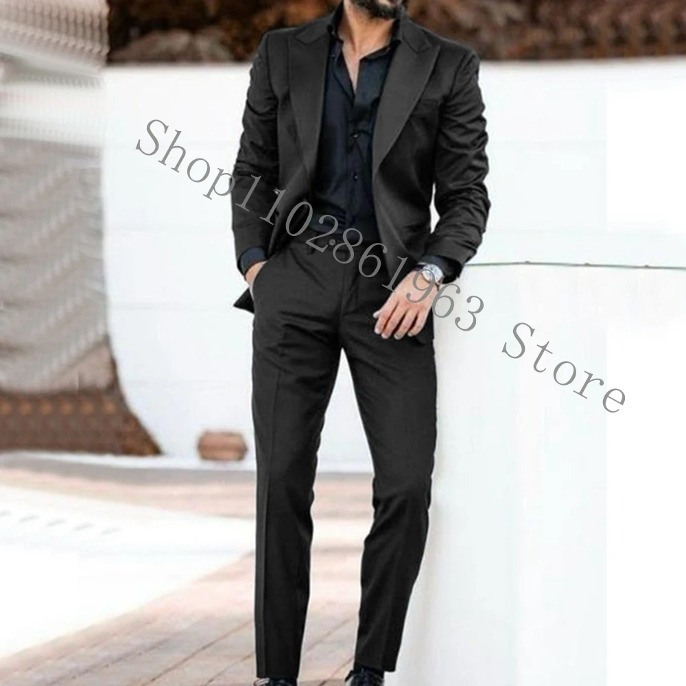 New Arrival Men Suit Slim Fit Peak Lapel 2 Pieces Best Men Groom Wear Wedding Tuxedos Blazer Pants Costume Homme Mariage