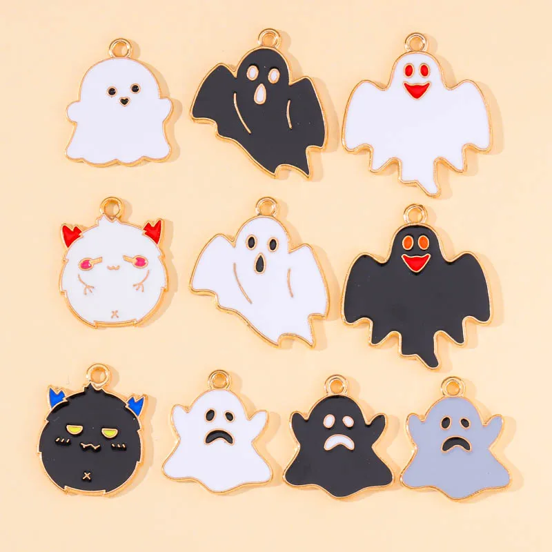 

20Pcs Halloween Enamel Alloy Charms for Jewelry Making Cute Black And White Demon Bat Ghost Earrings Bracelet Necklaces Pendants