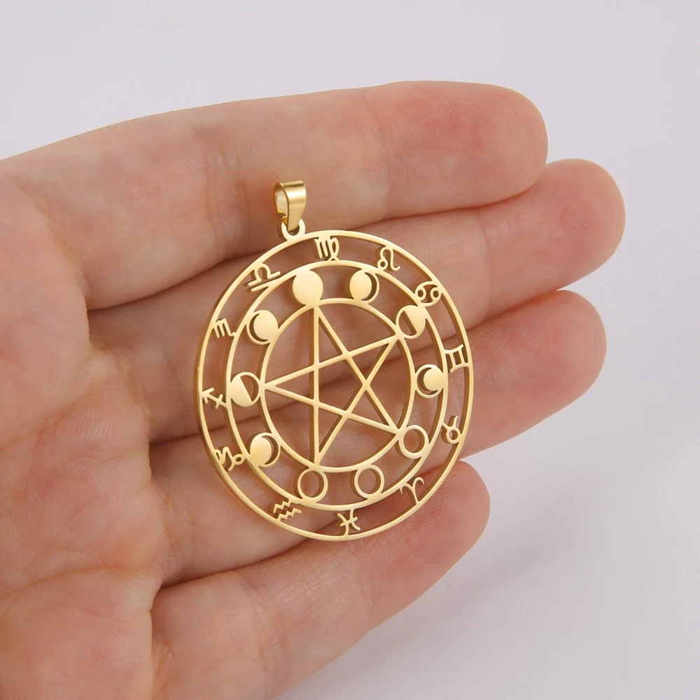 Dawapara Mondphase Pentagramm Konstellationen Anhänger Wicca Pagan Magisches Amulett Edelstahl Charms für die Schmuckherstellung – Detail 7