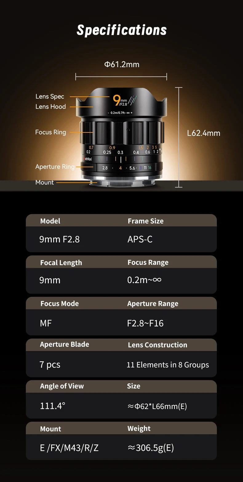 AstrHori 9mm F2.8 APS-C Manual Camera Lens Ultra-Wide Angle Prime Lens for Sony