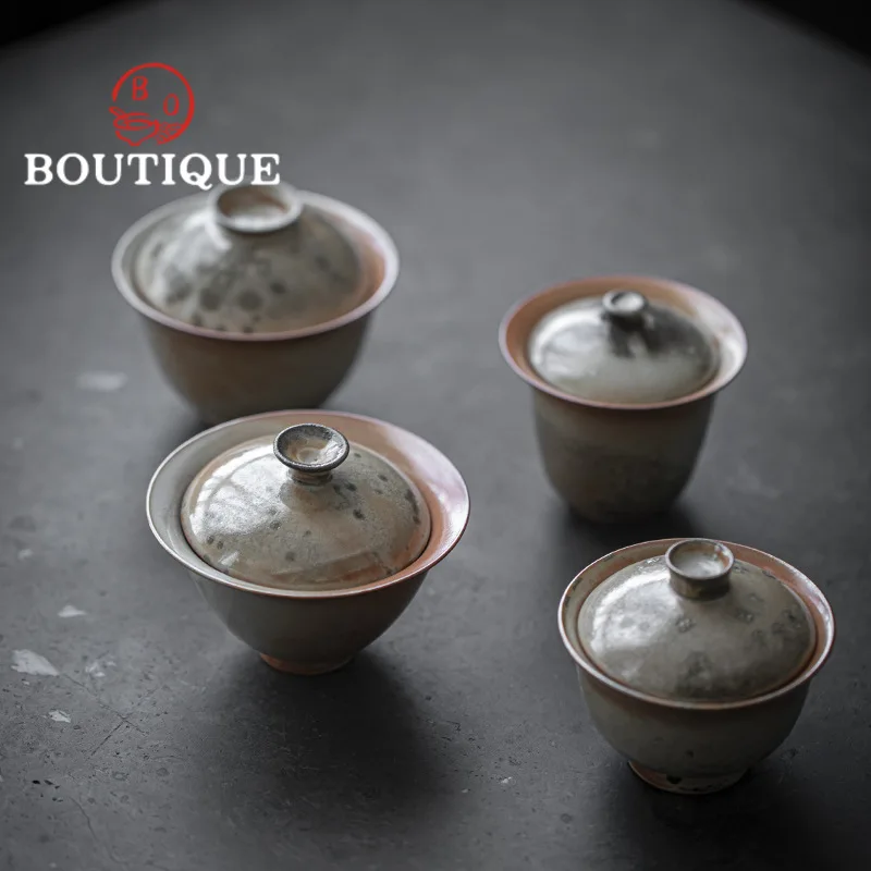 Retro Firewood Change Kiln Ink Art Ceramic Gaiwan Aesthetic Tea Brewing Cup Tea Tureen Brewing Cover Bowl Accessories Craft