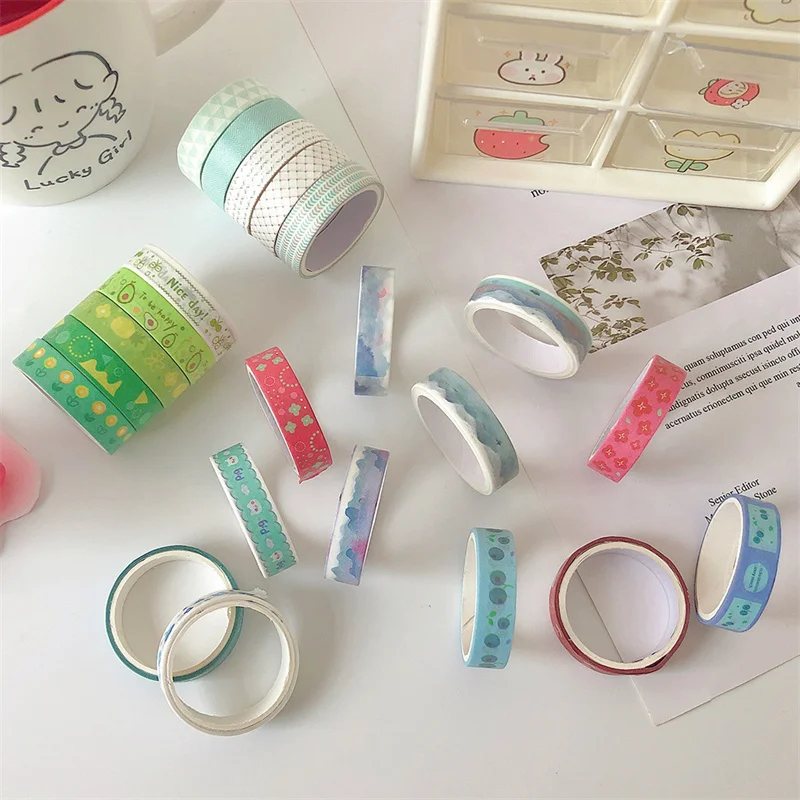 5pcs/Box Retro Geometry Washi Tape Set Diary DIY Decoration Student Stickers Korean Stationery Office Supplies Peach 2