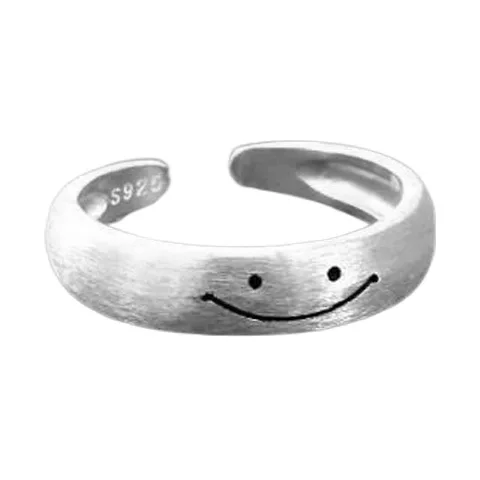 Silver Ring 925 Sterling Smiling face Adjustable Open Ring For Women Jewelry For Party Birthday Gift