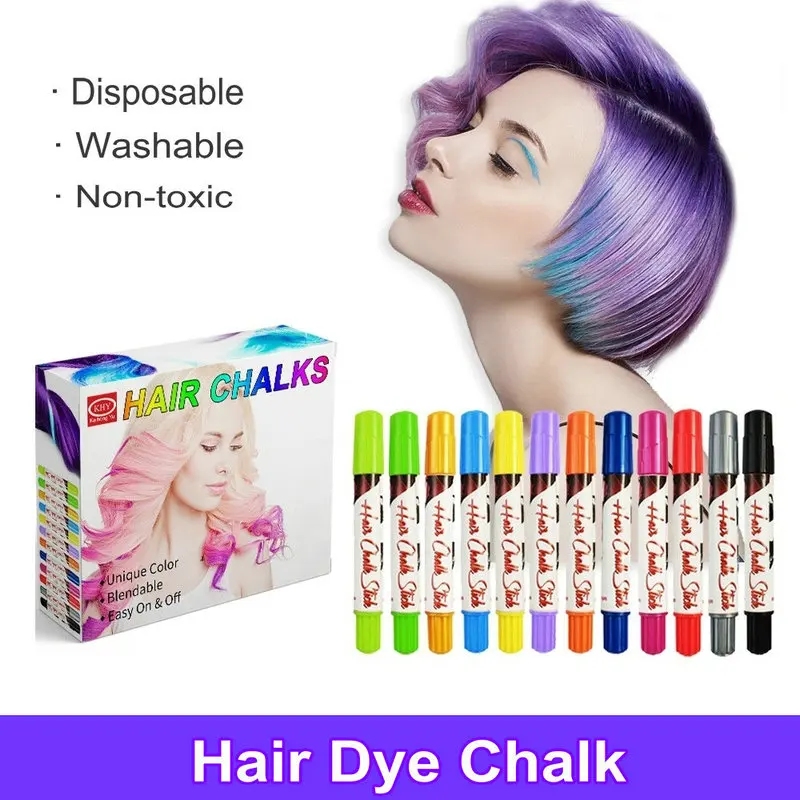 

Washable Hair Color Crayons 12 Colors Disposable Hair Dye Chalk Pastel Temporary Cosplay Hair Coloring Pen Set