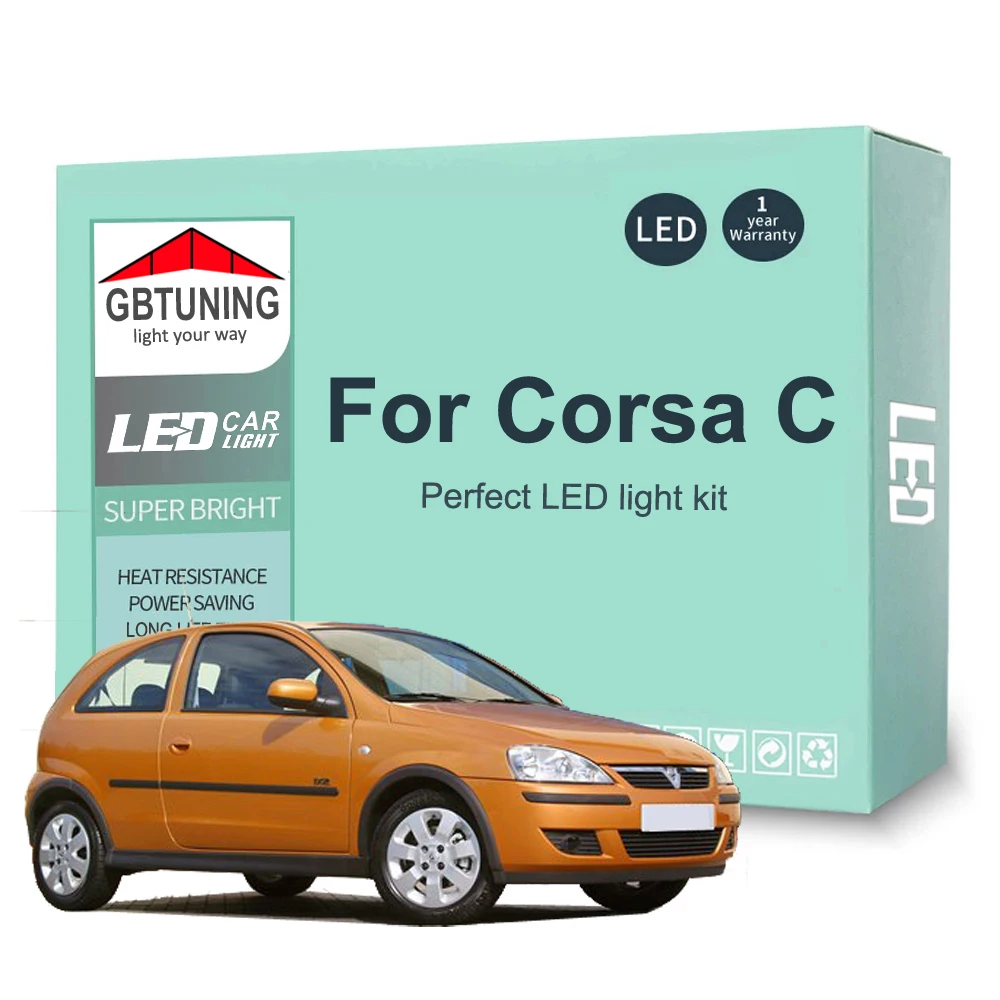 Vauxhall Opel Corsa C 2001 2002 2003 2004 2005 2006 자동차 실내 독서 돔 트렁크 캔버스용 LED 인테리어 전구 키트, 8 개