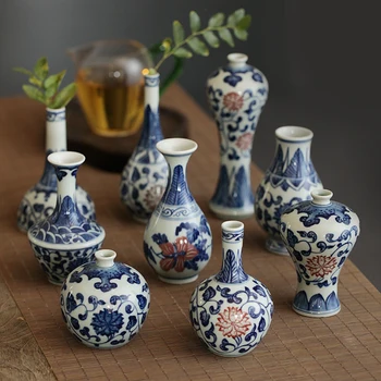Jingdezhen Antique Underglazed Blue And White Porcelain Hand-painted Mini Water Vase Kungfu Tea Table Household Decorations