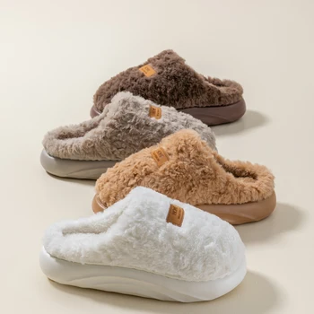 Women's Winter Slippers Indoor Non-Slip, Fleece Lined Warm House Shoes with Thick Soft Sole, Cozy Couples Faux Fur Slides 1