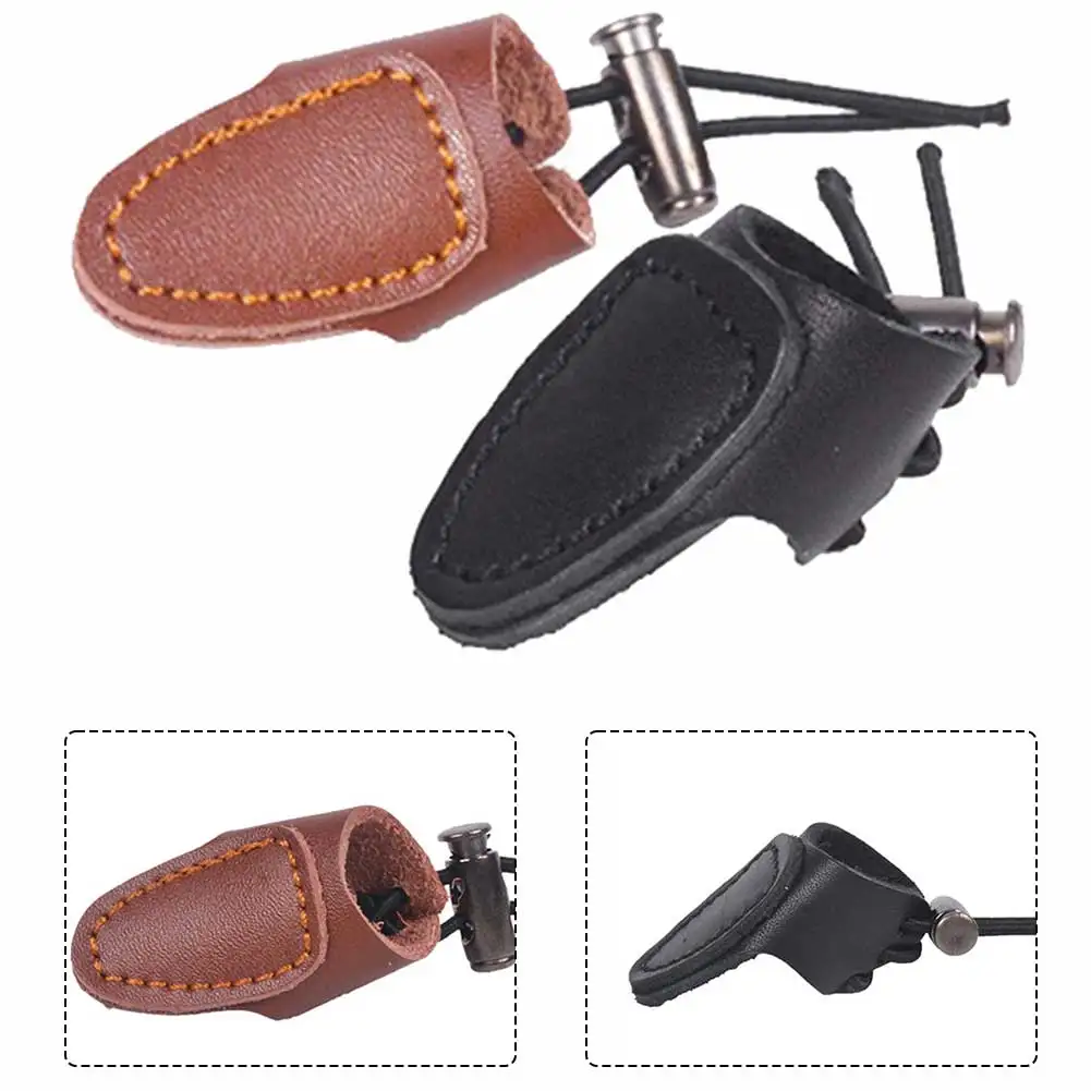 2x Thicken Cow Leather Thumb Finger Tip Protector Guard Ring Tab Leather Hunting Practice Archery Pull Arrow Shooting Glove
