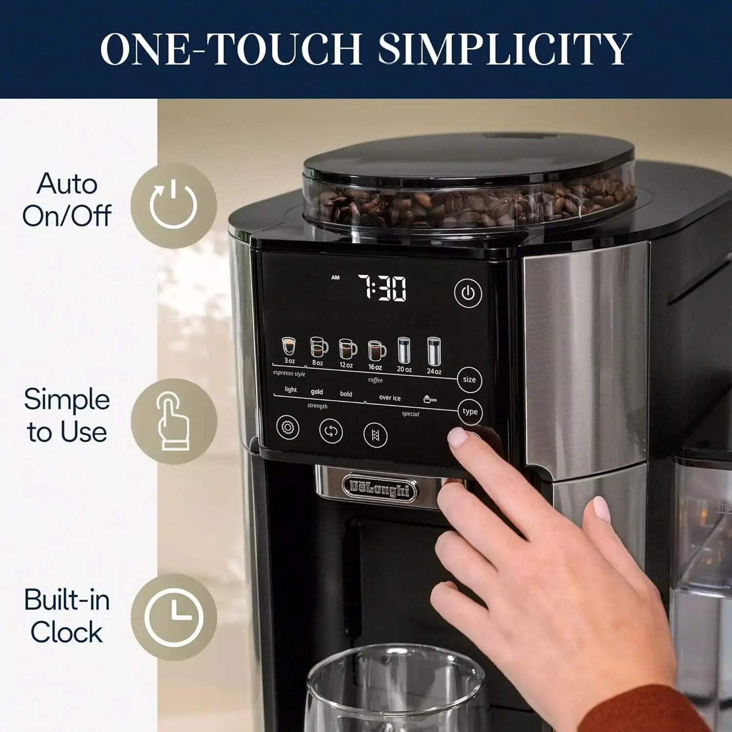 Drip Coffee Maker, Built in Grinder, Single Serve, 8 oz to 24 oz, Hot or Iced Coffee, Stainless, CAM51025MB 3