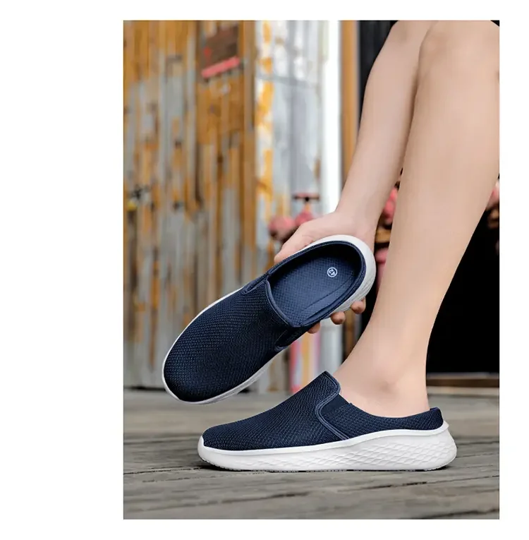 Mesh Open Back Casual Shoes Half Shoes for Men Mules Platform Closed-toe Loafers Slippers Summer Slides Sandal Slip On Flats