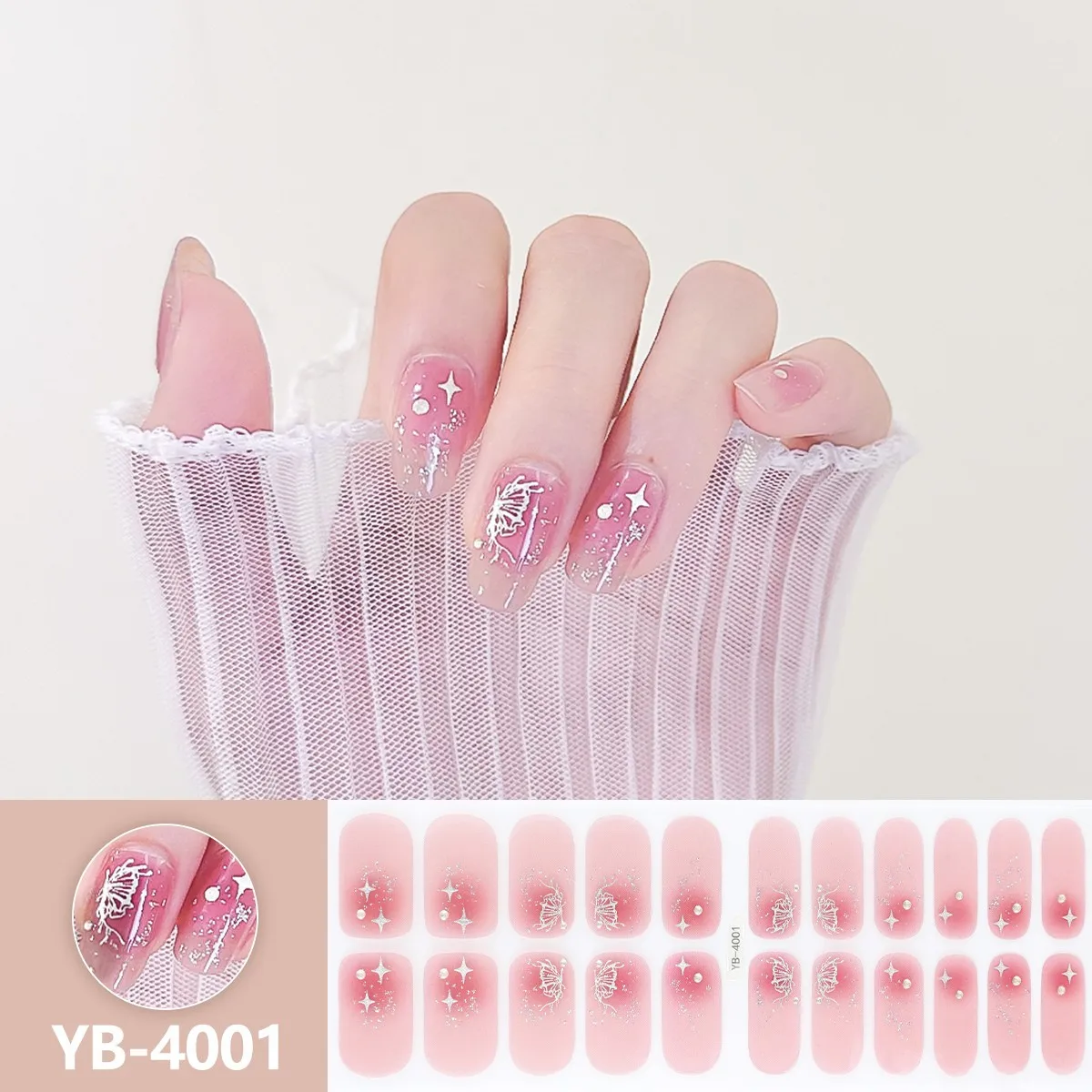 Gel Nail Sticker 22Tips Semi-Cured Gel Nail Sticker Pure Color Nail Polish Wraps Long-Lasting Full Cover Gel Sticker Decor