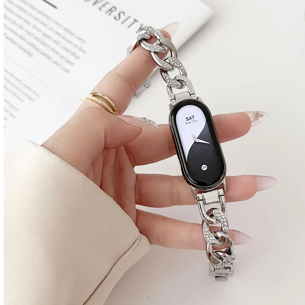 Silver Bling Luxury Metal Bracelet for Women - Dressy Chain Strap for Smart Bands