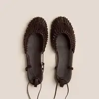 Sandales tissées pour femmes 2026 – Nouvelles sandales d'été en cuir de mouton faites à la main, style rétro, à lacets, bout fermé, marron 1