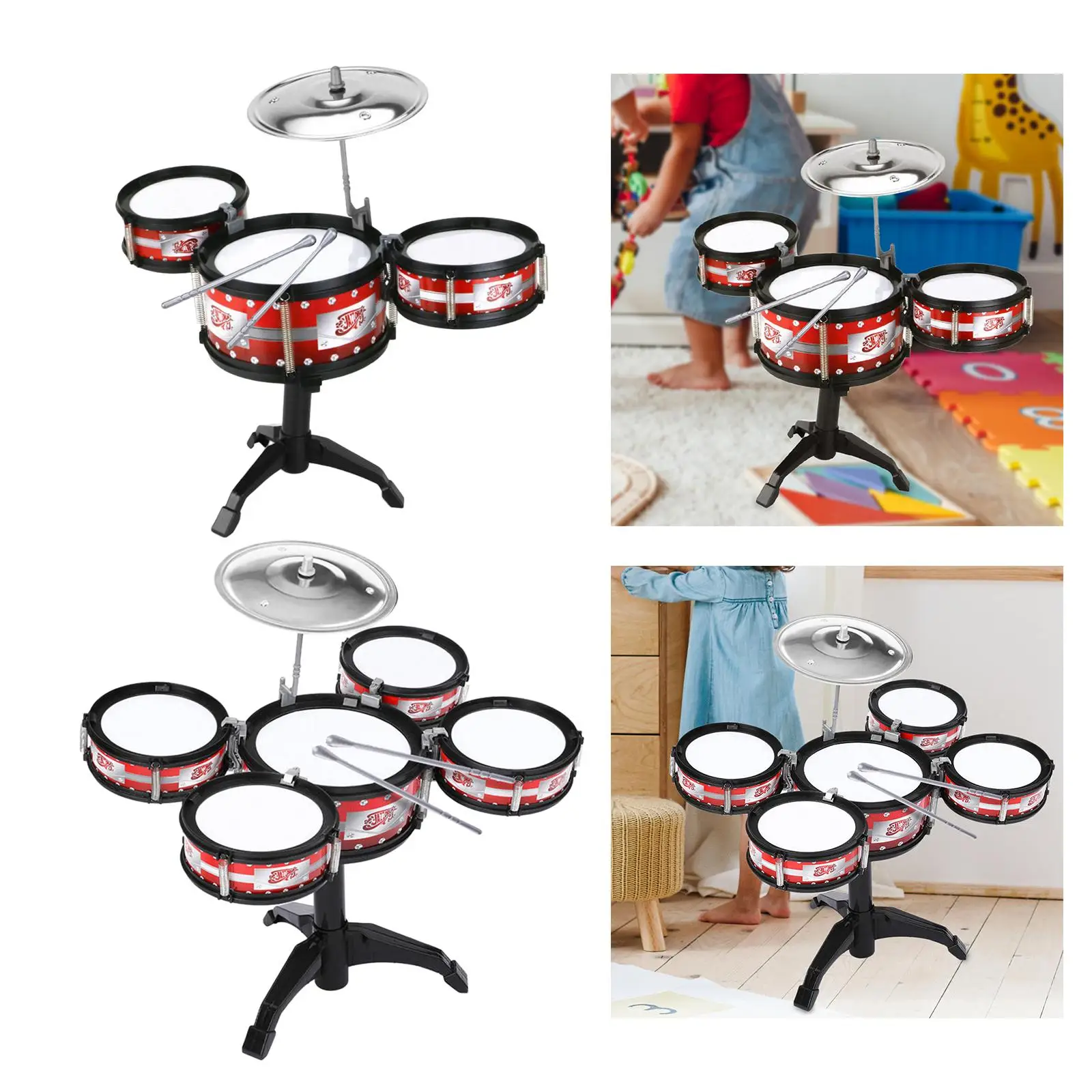 Beginners Kids Drum Set Musical Instrument Toys Educational Toys Toddlers Jazz Drum Set Kids Kindergarten Girls Boys