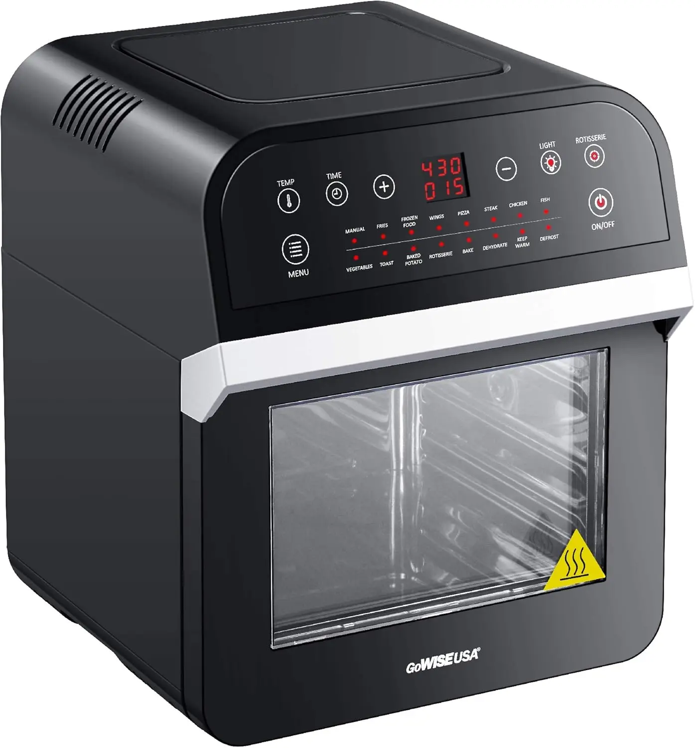 USA GW44800-O Deluxe 12.7-Quarts 15-in-1 Electric Air Fryer Oven with Rotisserie and Dehydrator + 50 Recipes QT, Black/Si 2