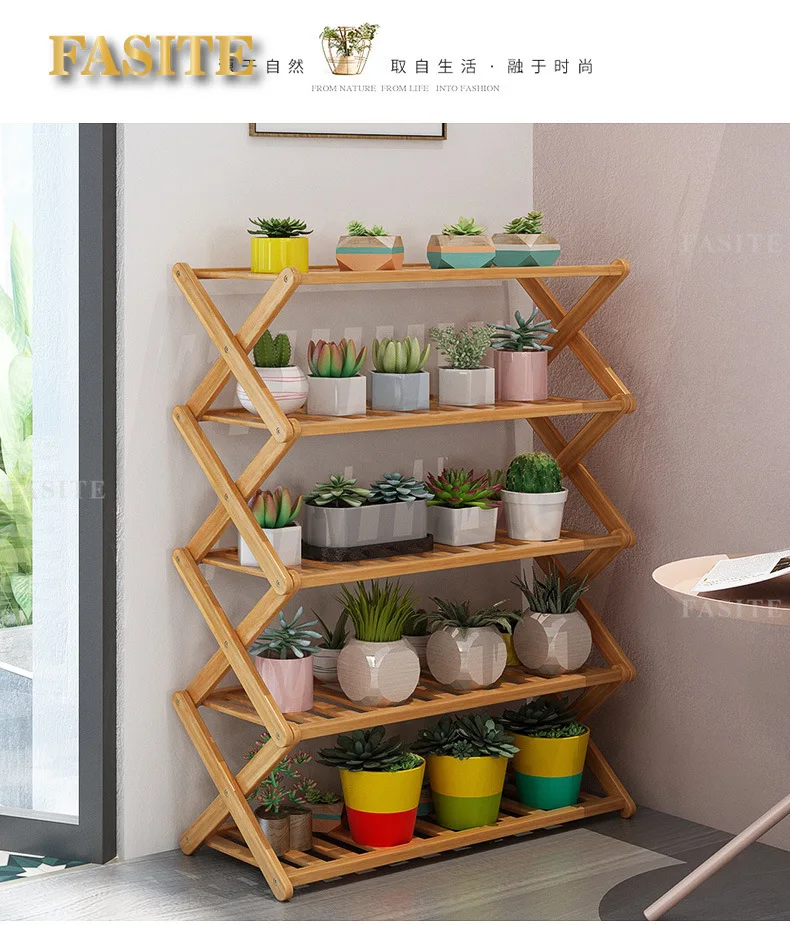 F緑の花棚植木鉢棚リビング着地式置物棚ベランダ実木質単一シンプル