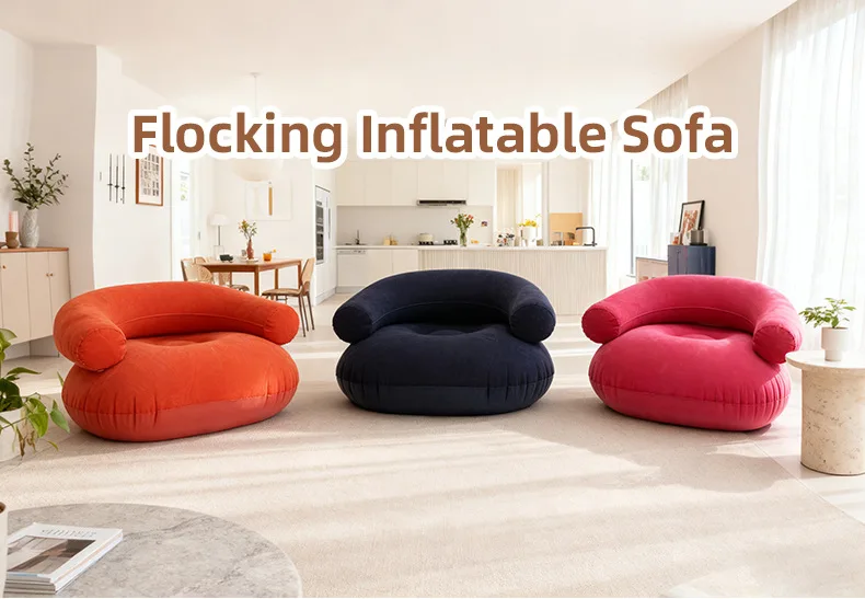 Inflatable Lazy Sofa U-shaped Flocking with Armrests, Backrest Seat Outdoor Pvc Indoor Portable Single Inflatable Sofa