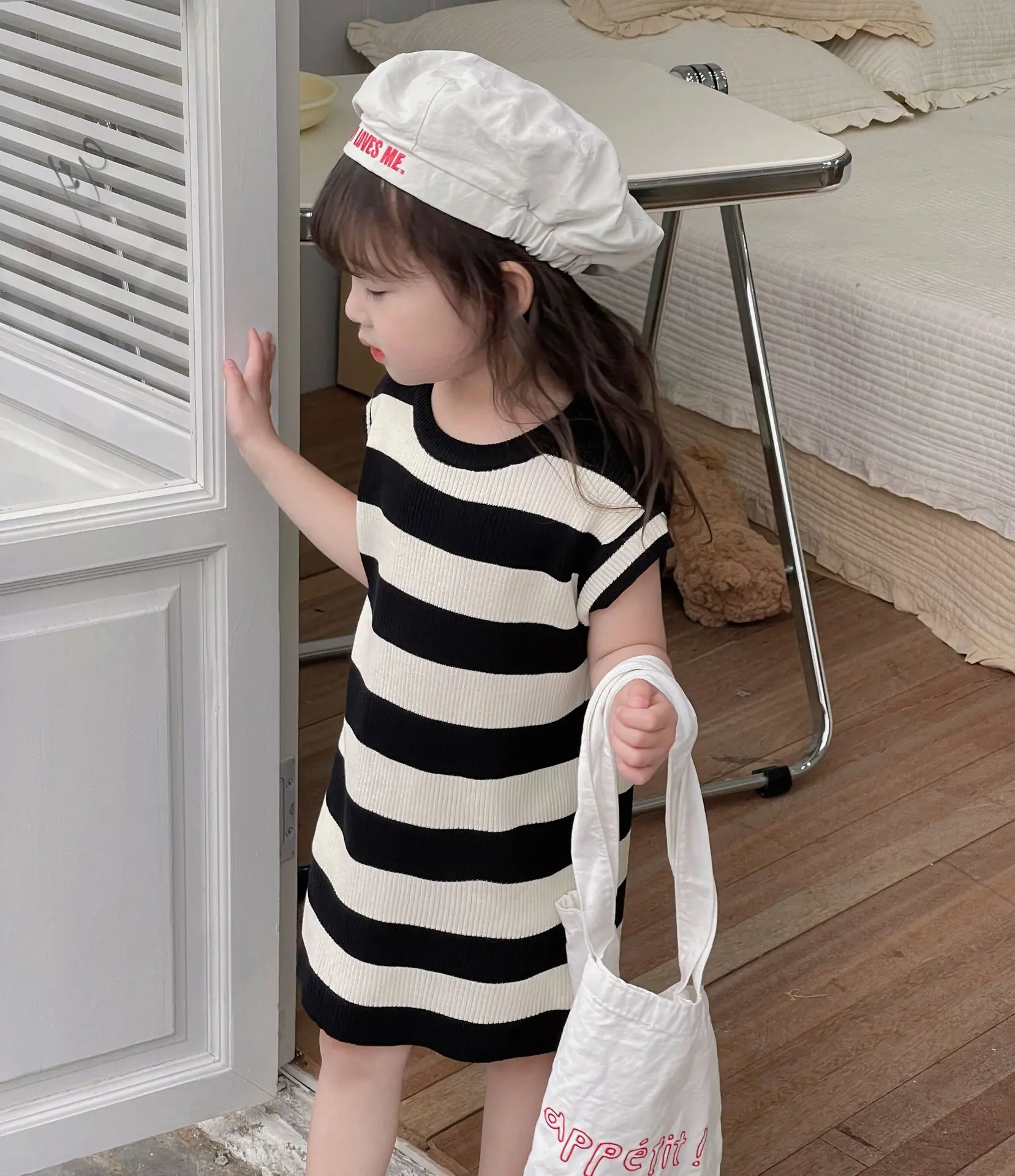 

2023 Summer New Children Clothes Baby Girls Striped Knit Dress Infant Toddler Kids Loose Casual Vest Skirt Princess A-line Skirt