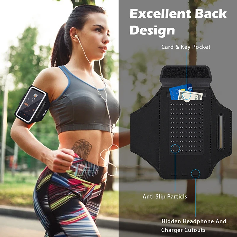 Mobile Phone Armband Phone Arm Band Phone Armband Sports Arm Bag Fitness Arm Bag HAISSKY 7.0 Large Running Sports Armbands For iPhone 16 15 14 13 12 Pro Max Zipper Earphone Pocket Arm Bag For Samsung S24 Ultra