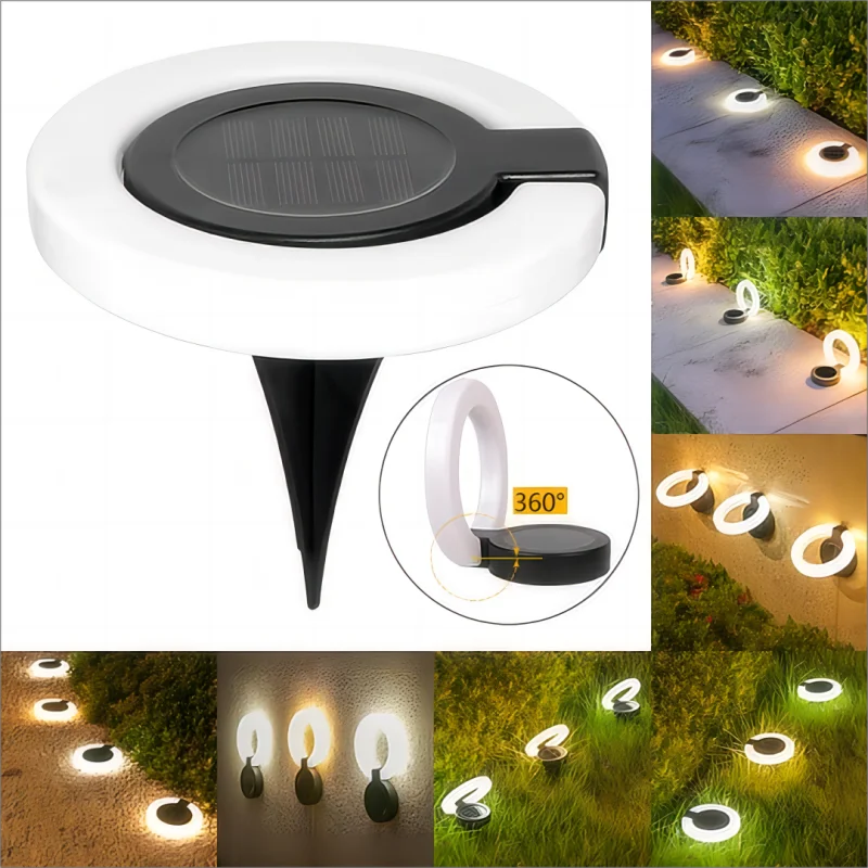 4pcs Round Foldable Solar Deck Lamp Set – Modern Outdoor Disk Lights