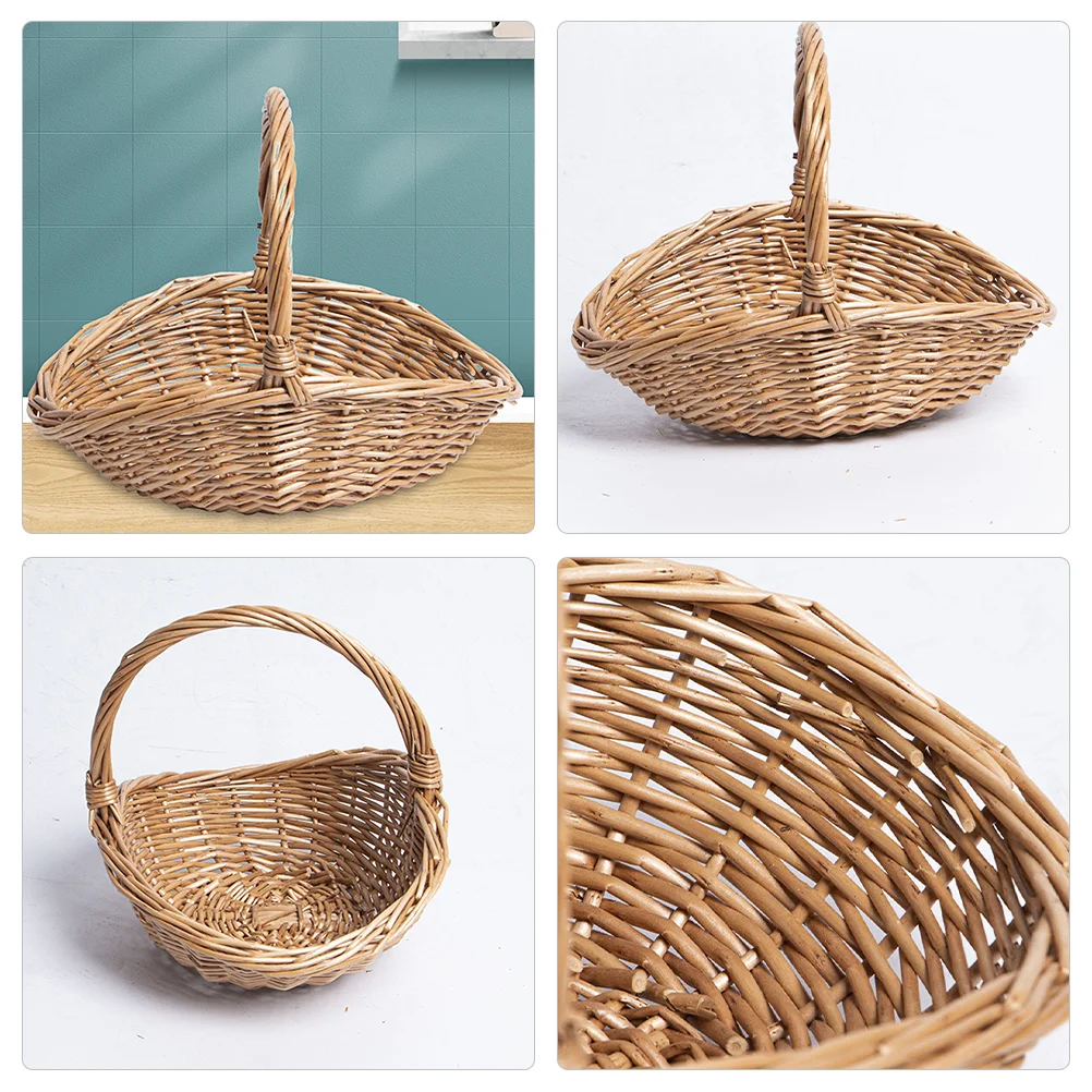 Wicker Picnic Basket Handle Empty Gift Basket Fill Open Top Market Harvest Baskets Garden Fruit Candy Wine Egg Gathering 5