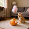 Cat Toy Tumbler Teaser Wand - Feather & Catnip Ball, Self-Playing Interactive Toy for Kittens, Molar Teeth Care,